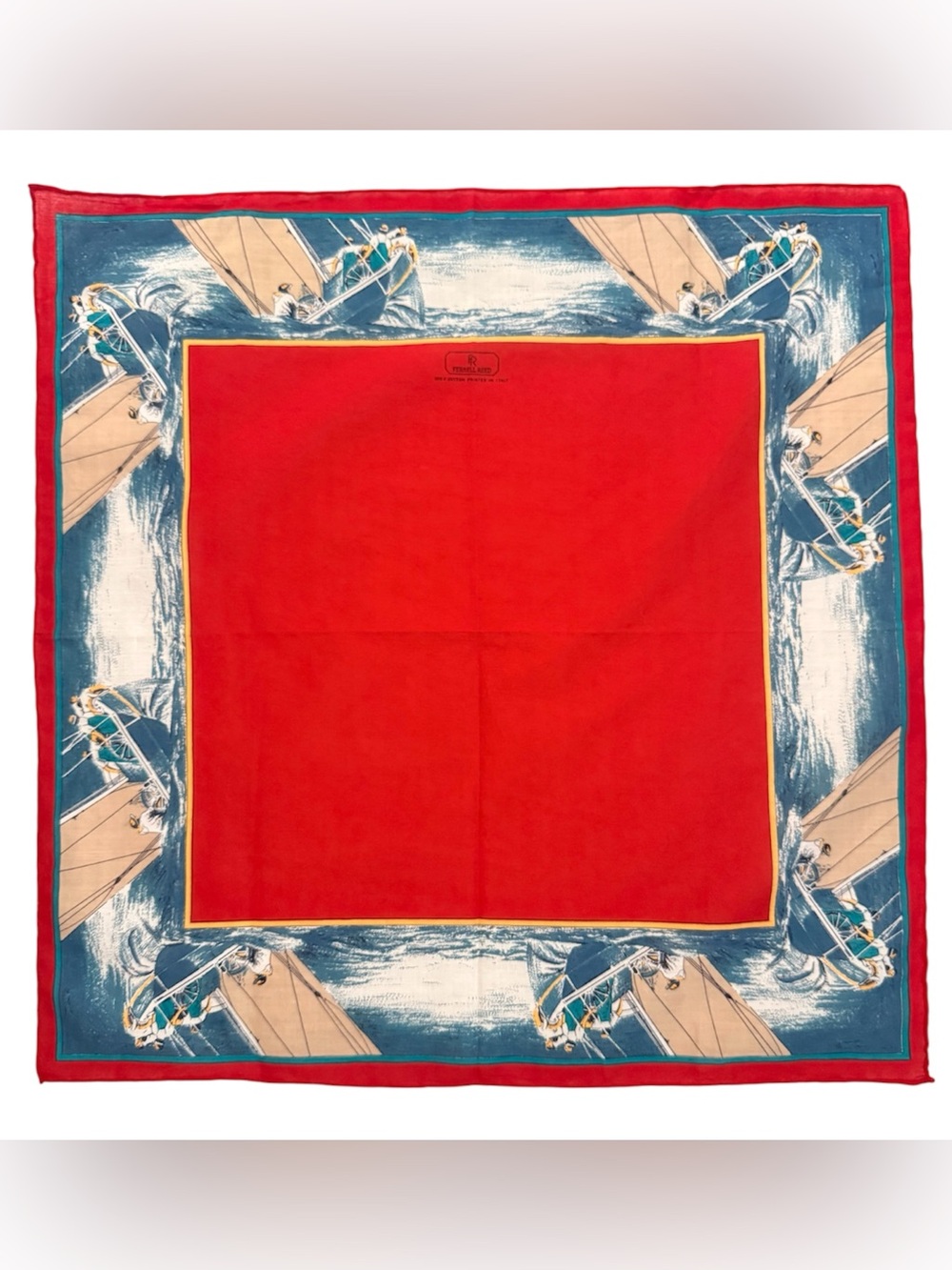 Vintage Ferrell Reed Sailboat Handkerchief Pocket Square Made In Italy